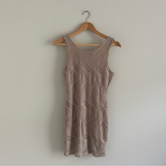 3/$20⚡️ Vintage Y2K Geri C Tan Cream Bodycon Overlay Swirl Mini Midi Dress - Picture 5 of 12